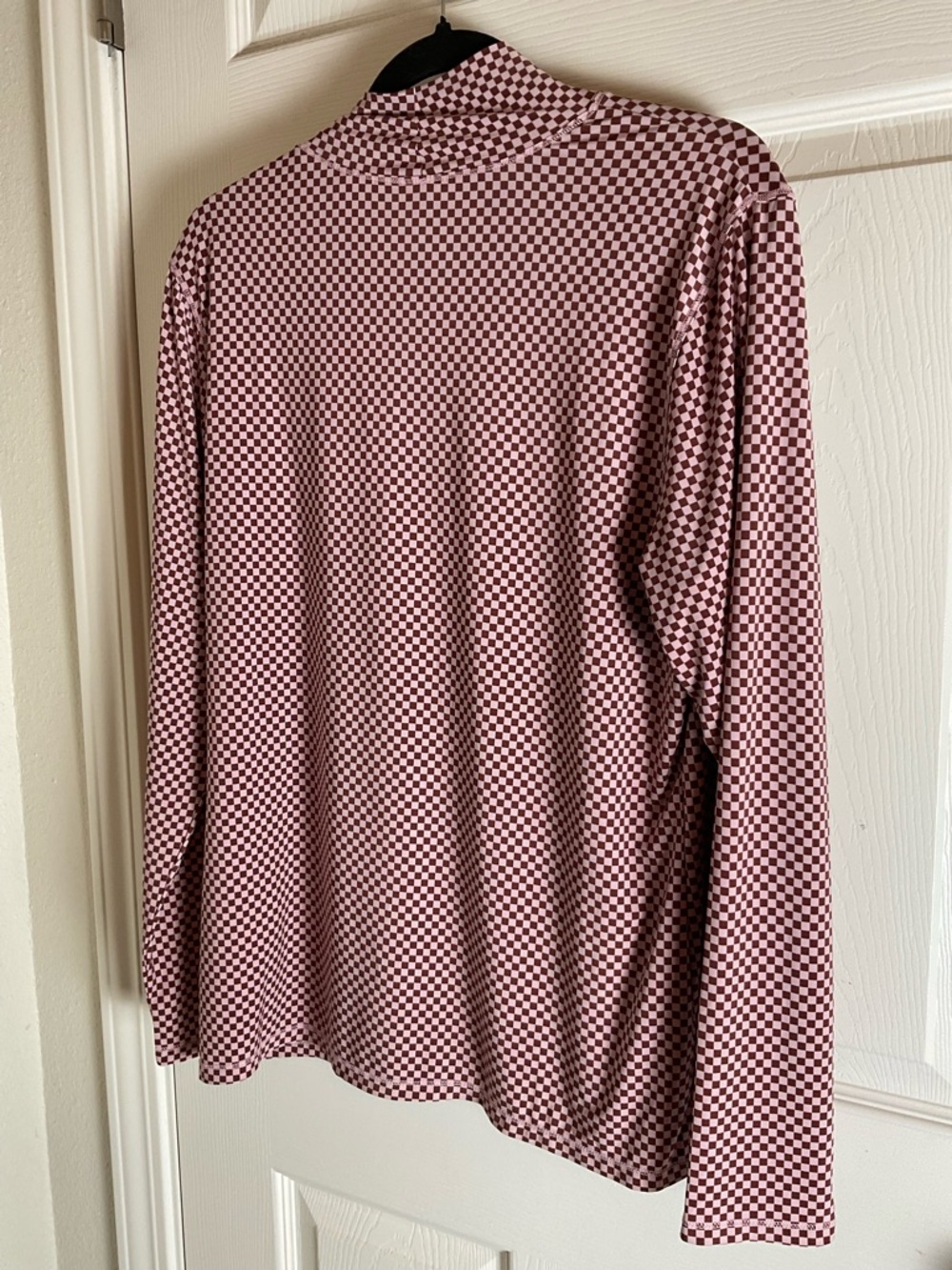 Checked Mock Neck Long-Sleeve Top in Red - Picture 5 of 6